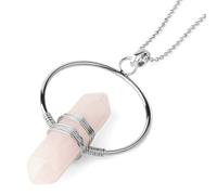 HKGYTRBN Charms Natural Stone Healing Pointed Pendant Necklaces Hexagonal Column Circle Winding Wire Bullet Crystal Women