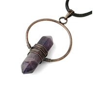 HKGYTRBN Charms Natural Stone Healing Pointed Pendant Necklaces Hexagonal Column Circle Winding Wire Bullet Crystal Women