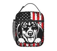 HKHEHOP Funny Dachshund Dog Flag Lunch Bag Insulated Reusable Lunch Box Lunch Tote Lunchbox Portable Bento Bags For Men Women Office Work Travel Picnic Camping