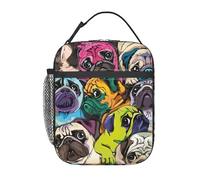 HKHEHOP Pug Funny Dog Lunch Bag Insulated Reusable Lunch Box Lunch Tote Lunchbox Portable Bento Bags For Men Women Office Work Travel Picnic Camping