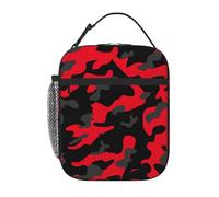HKHEHOP Red And Black Camo Camouflage Lunch Bag Insulated Reusable Lunch Box Lunch Tote Lunchbox Portable Bento Bags For Men Women Office Work Travel Picnic Camping