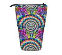 HKHLHLH Abstract Mushroom Colorful Mandala Pencil Case Standing Pen Holder Telescopic Pouch Pop Up Cosmetics Bag,for Girls Boys Students