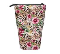 HKHLHLH Animal Tiger Leopard Print Rose Flower Pencil Case Standing Pen Holder Telescopic Pouch Pop Up Cosmetics Bag,for Girls Boys Students