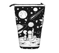 HKHLHLH Astronaut and Alien Pencil Case Standing Pen Holder Telescopic Pouch Pop Up Cosmetics Bag,for Girls Boys Students