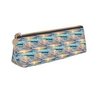 HKHLHLH Beach Sunset Ocean Waves Printing Pupil Leather Case Zipper Pen Holder Practical Pencil Pouch for Kids for School Office