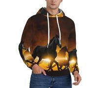 HKHLHLH Black Horses Red Glowing Clouds Mens Winter Hoodie Thick Fleece Lined Pullover Kangaroo Pocket Comfort Fitt, Winter Sweatshirt