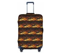 HKHLHLH Black Horses Red Glowing Clouds Printing Elastic Suitcase Cover with Print Side Invisible Zippers Protects Luggage from Dust Scratches