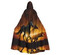 HKHLHLH Black Horses Red Glowing Clouds Unisex Hooded Cloak Long Cape For Halloween Cloak Costumes Hooded Cape Masquerade Dress Up
