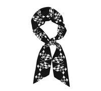 HKHLHLH Black White Formula Checkered Flags Pattern Printing Fashion Fall Silk Feeling Scarf Satin Head Scarf Clothing Accessory For Women 46.9Ã-3.1 Inches