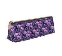 HKHLHLH Blooming Purple Flowers Printing Pupil Leather Case Zipper Pen Holder Practical Pencil Pouch for Kids for School Office