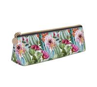 HKHLHLH Cactus Succulent Rose Printing Pupil Leather Case Zipper Pen Holder Practical Pencil Pouch for Kids for School Office