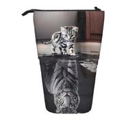 HKHLHLH Cat Pictures Big Tiger Pencil Case Standing Pen Holder Telescopic Pouch Pop Up Cosmetics Bag,for Girls Boys Students