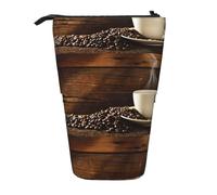 HKHLHLH Coffee Cup and Coffee Beans Pencil Case Standing Pen Holder Telescopic Pouch Pop Up Cosmetics Bag,for Girls Boys Students