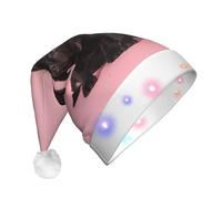 HKHLHLH Cute Black Pug Light Up Christmas Hat, Santa Hat With Led Lights, Flashing Christmas Hats With 3 Modes, Santa Hats For Adult