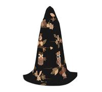 HKHLHLH Cute Brown Cartoon Owls Witch Vampire Wizard Costume Hooded Cape For Teens Masquerade Ball Halloween Party Cosplay