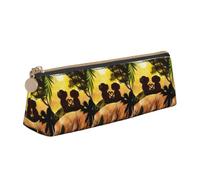 HKHLHLH Cute Couple Monkey Printing Pupil Leather Case Zipper Pen Holder Practical Pencil Pouch for Kids for School Office