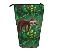 HKHLHLH Cute Funny Sloth Relaxing On The Jungle Tree Pencil Case Standing Pen Holder Telescopic Pouch Pop Up Cosmetics Bag,for Girls Boys Students