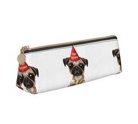 HKHLHLH Cute Happy Birthday Pug Puppy Boys Girls Pencil Case for Kids,Multi-Function Pencils Pouch Pen Box for School Work Travel