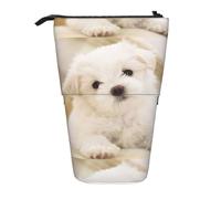 HKHLHLH Cute Maltese Puppy Pencil Case Standing Pen Holder Telescopic Pouch Pop Up Cosmetics Bag,for Girls Boys Students