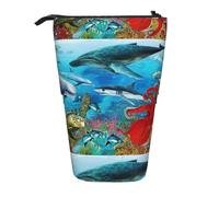 HKHLHLH Dolphins Sea Turtle Shark Octopus Coral Reef Pencil Case Standing Pen Holder Telescopic Pouch Pop Up Cosmetics Bag,for Girls Boys Students