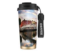 HKHLHLH Dublin Ireland Ha Penny Bridge River Coffee Travel Mug,316 Stainless Steel Mug with Lanyard, Hot and Iced, Insulated Tumbler