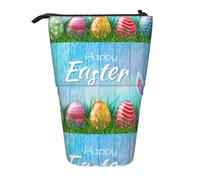 HKHLHLH Easter Egg Bunny Grass Wooden Pencil Case Standing Pen Holder Telescopic Pouch Pop Up Cosmetics Bag,for Girls Boys Students