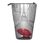 HKHLHLH Eiffel Tower Paris Street Red Umbrella Pencil Case Standing Pen Holder Telescopic Pouch Pop Up Cosmetics Bag,for Girls Boys Students