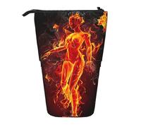 HKHLHLH Fire Nude Woman Flame Pencil Case Standing Pen Holder Telescopic Pouch Pop Up Cosmetics Bag,for Girls Boys Students