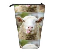 HKHLHLH Funny Naughty Sheep Tongue Cute Animal Pencil Case Standing Pen Holder Telescopic Pouch Pop Up Cosmetics Bag,for Girls Boys Students