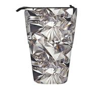 HKHLHLH Glitter Abstract Diamond Crystal Pattern Pencil Case Standing Pen Holder Telescopic Pouch Pop Up Cosmetics Bag,for Girls Boys Students