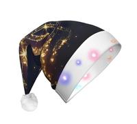 HKHLHLH Gold Musical Note With Fallen Shiny Star Light Up Christmas Hat, Santa Hat With Led Lights, Flashing Christmas Hats With 3 Modes, Santa Hats For Adult