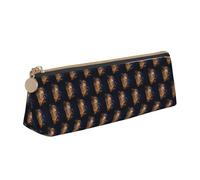 HKHLHLH Gold Musical Note with Fallen Shiny Star Printing Pupil Leather Case Zipper Pen Holder Practical Pencil Pouch for Kids for School Office