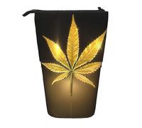HKHLHLH Golden Cannabis Pencil Case Standing Pen Holder Telescopic Pouch Pop Up Cosmetics Bag,for Girls Boys Students