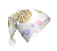 HKHLHLH Golden Pineapple Background Light Up Christmas Hat, Santa Hat With Led Lights, Flashing Christmas Hats With 3 Modes, Santa Hats For Adult