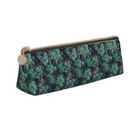 HKHLHLH Green Succulent Printing Pupil Leather Case Zipper Pen Holder Practical Pencil Pouch for Kids for School Office