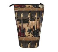 HKHLHLH Guitar Bass Music Musical Instruments Pencil Case Standing Pen Holder Telescopic Pouch Pop Up Cosmetics Bag,for Girls Boys Students