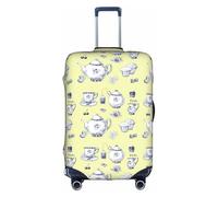 HKHLHLH Hand Drawn Teapots and Cups Printing Elastic Suitcase Cover with Print Side Invisible Zippers Protects Luggage from Dust Scratches