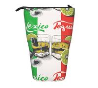 HKHLHLH Mexico Flag and Tequila Pencil Case Standing Pen Holder Telescopic Pouch Pop Up Cosmetics Bag,for Girls Boys Students