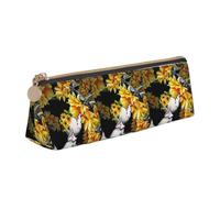 HKHLHLH Mother and Baby Elephant Sunflowers Printing Pupil Leather Case Zipper Pen Holder Practical Pencil Pouch for Kids for School Office