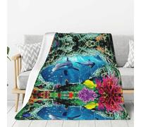 HKHLHLH Ocean Underwater Dolphin Fish 280g Microfiber Fleece Blanket,Ultra-Soft Suitable For Sofas, Beds, Chairs, And Travel.