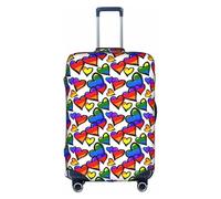 HKHLHLH Rainbow Colored Gay Pride Hearts Printing Elastic Suitcase Cover with Print Side Invisible Zippers Protects Luggage from Dust Scratches