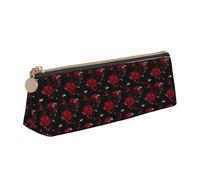 HKHLHLH Red Rose1 Printing Pupil Leather Case Zipper Pen Holder Practical Pencil Pouch for Kids for School Office