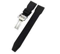 HKIDKK 20mm 21mm 22mm High Density Nylon Calfskin Watchbands Fit for IWC Big PILOT IW5009 IW3880 Leather Watch Strap Black Wristband(Black black clasp1,22mm)