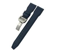 HKIDKK 20mm 21mm 22mm High Density Nylon Calfskin Watchbands Fit for IWC Big PILOT IW5009 IW3880 Leather Watch Strap Black Wristband(Blue clasp1,20mm)