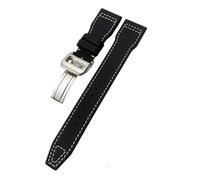 HKIDKK 20mm 21mm 22mm High Density Nylon Calfskin Watchbands Fit for IWC Big PILOT IW5009 IW3880 Leather Watch Strap Black Wristband(Black white clasp1,22mm)