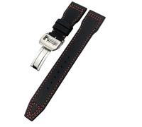 HKIDKK 20mm 21mm 22mm High Density Nylon Calfskin Watchbands Fit for IWC Big PILOT IW5009 IW3880 Leather Watch Strap Black Wristband(Black red clasp1,20mm)