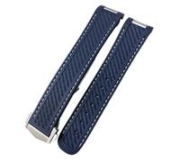 HKIDKK Curved Metal End 21mm 20mm FKM Watchband for Omega AT150 Seamaster AQUA TERRA 150M WORLDTIMER Bracelets Fluororubber Watch Strap(Blue white,21mm)