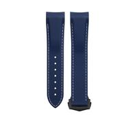 HKIDKK Soft Flexible Rubber Watchband For Omega Speedmaster Moonwatch Seamaster 300 AT150 PLANET OCEAN 600 Wristband 20/21/22mm Black Tip Buckle(Blue White,21mm)