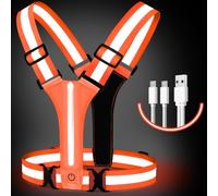 HKillua LED Reflective Vest Running Gear, Running Lights for Runners, USB Rechargeable LED Light Up Vest High Visibility with Adjustable Waist/Shoulder for Jogging Running Walking (Orange)
