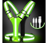 HKillua LED Reflective Vest Running Gear, Running Lights for Runners, USB Rechargeable LED Light Up Vest High Visibility with Adjustable Waist/Shoulder for Jogging Running Walking (Green)